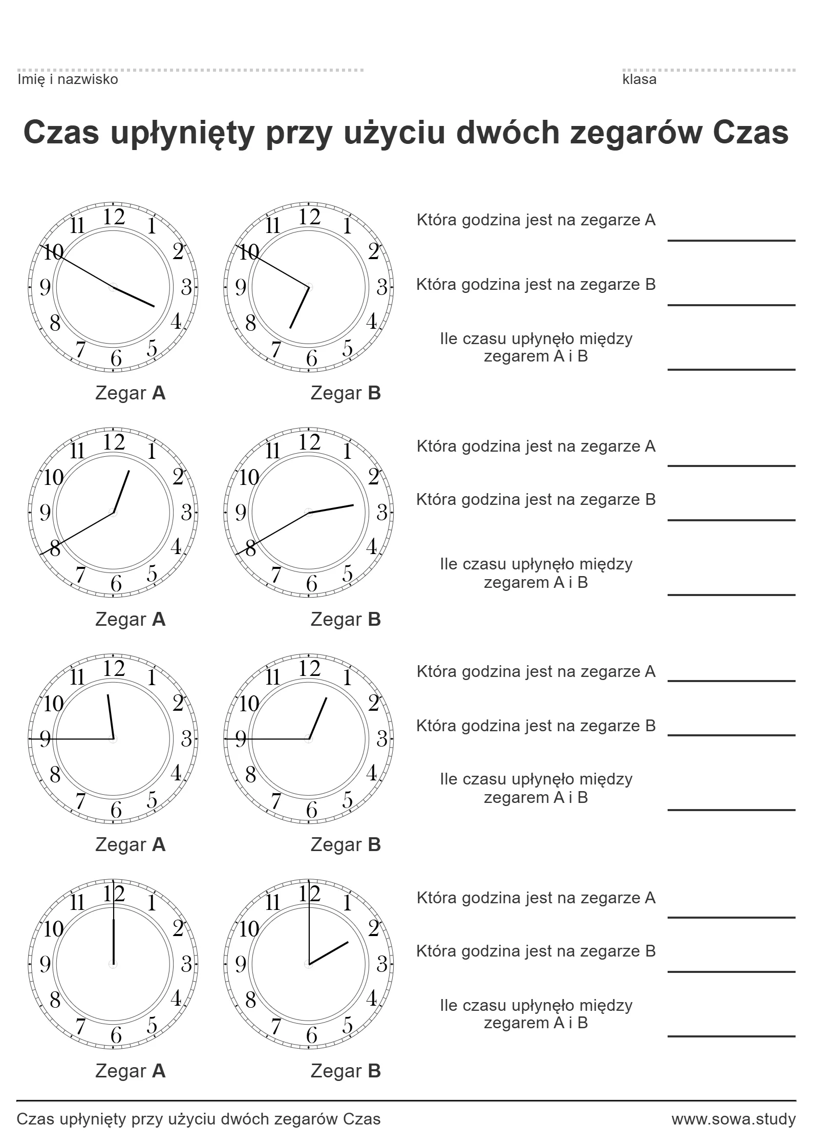 Czas upłynięty przy użyciu dwóch zegarów Czas worksheet