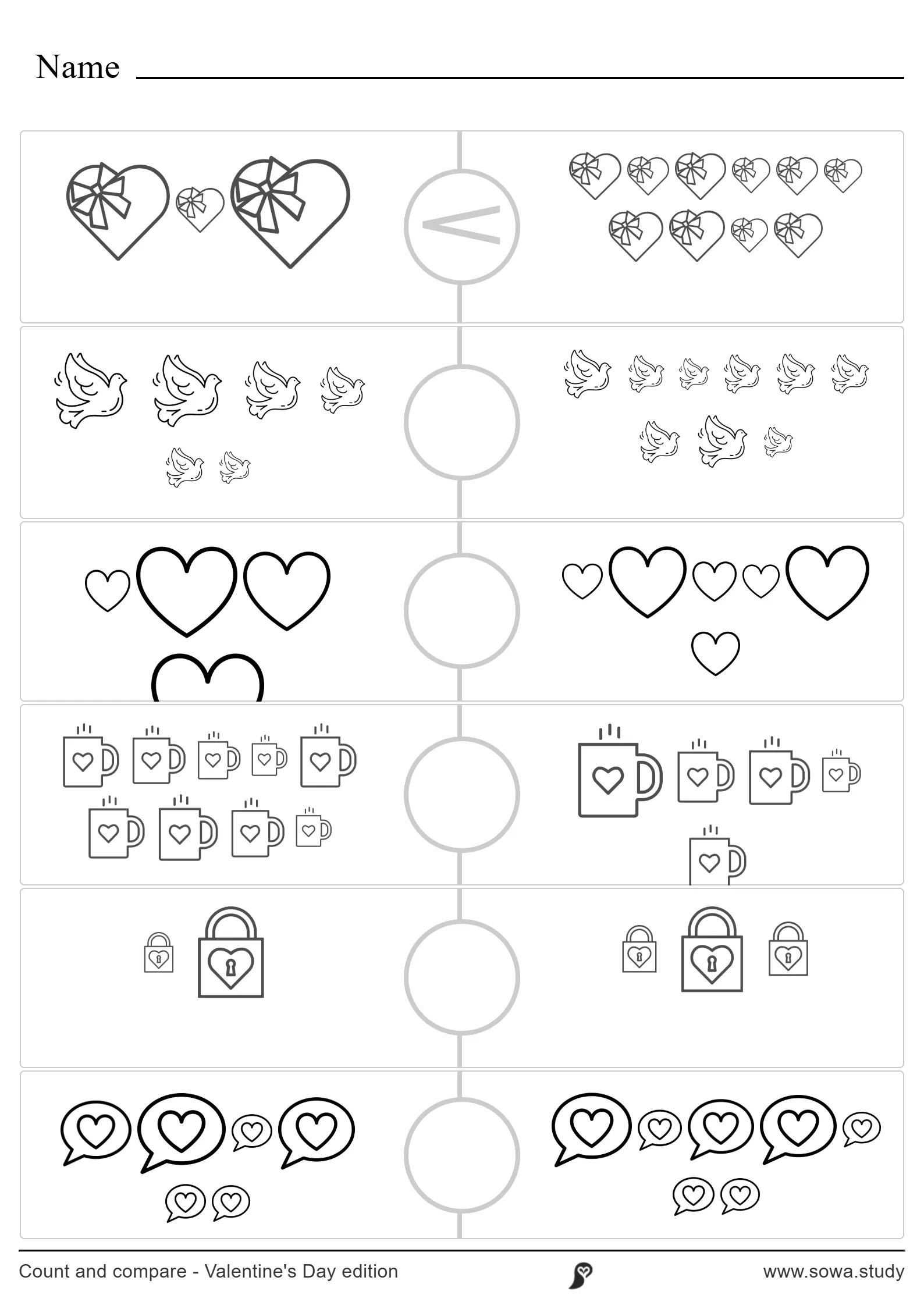 Count and compare - Valentine's Day edition worksheet