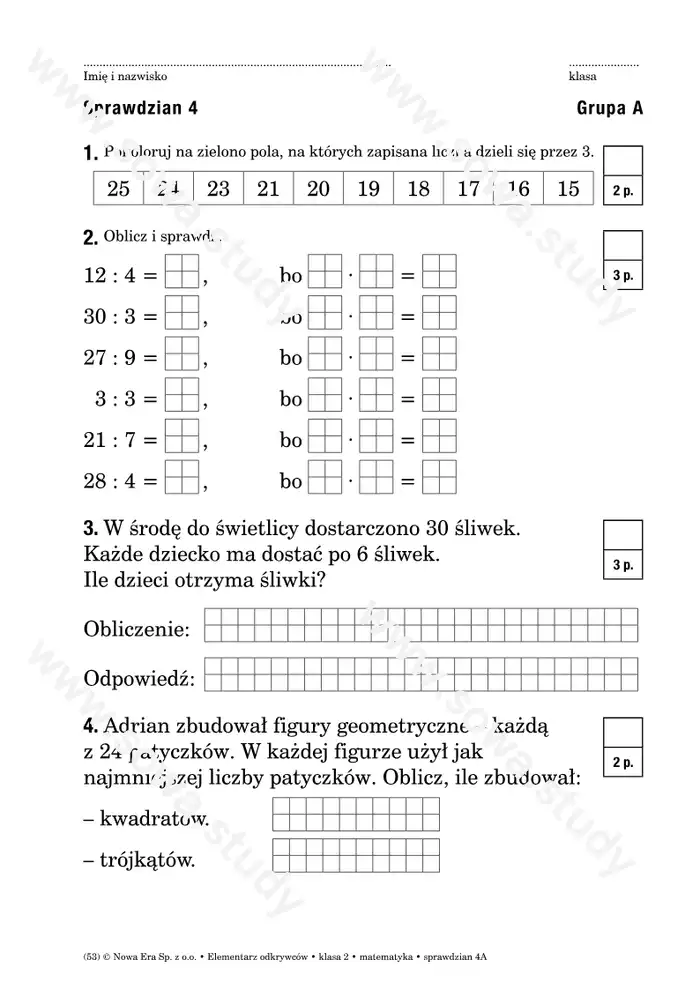  Elementarz odkrywców klasa 2 matematyka sprawdzian worksheet
