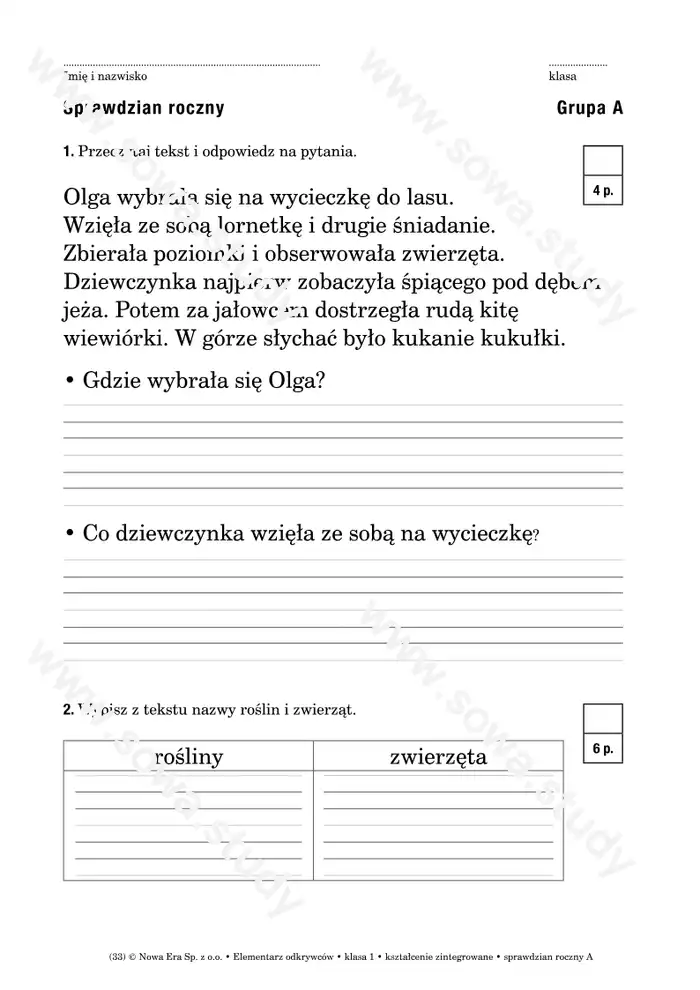 Elementarz odkrywców klasa 1 kształcenie zintegrowane sprawdzian roczny Elementarz odkrywców klasa 1 kształcenie zintegrowane sprawdzian roczny worksheet