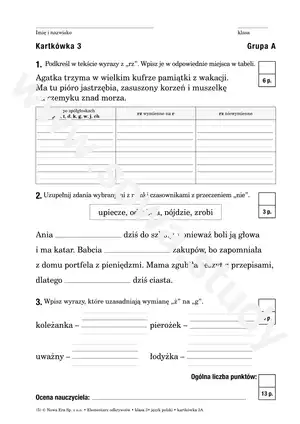  Elementarz odkrywców klasa 3 język polski kartkówka 3A 3B