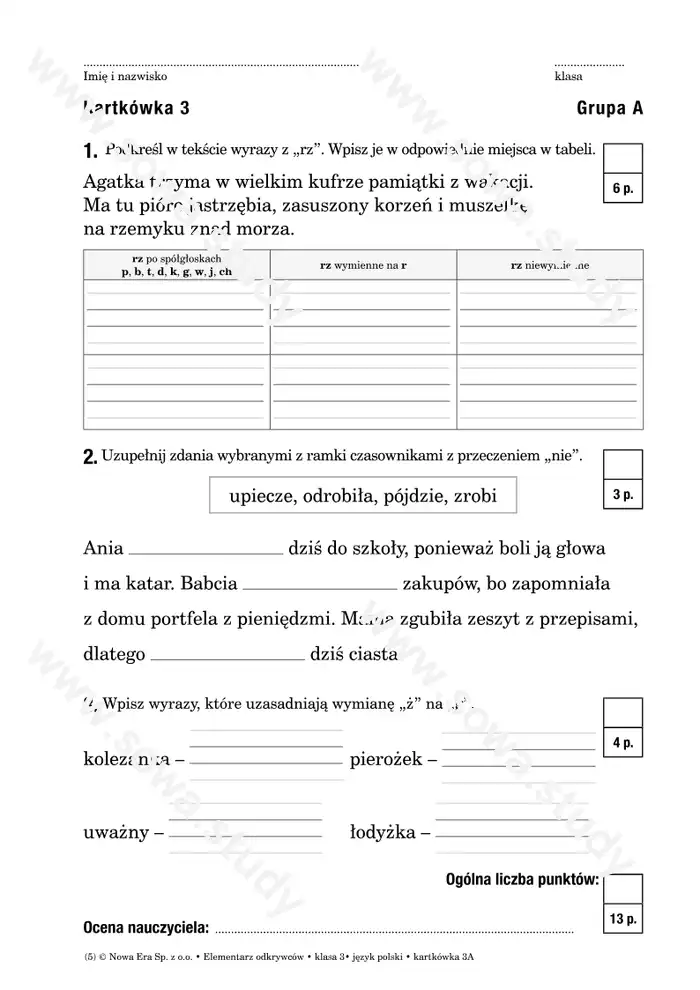 Elementarz odkrywców klasa 3 język polski kartkówka 3A 3B Elementarz odkrywców klasa 3 język polski kartkówka 3A 3B worksheet
