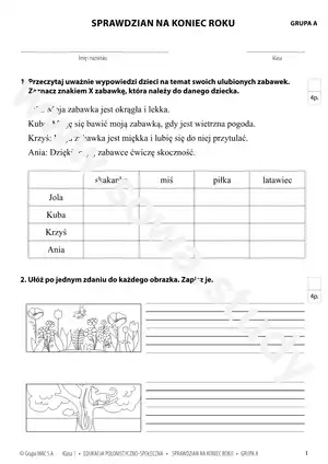 EDUKACJA POLONISTYCZNO-SPOŁECZNA SPRAWDZIAN NA KONIEC ROKU GRUPA A EDUKACJA POLONISTYCZNO-SPOŁECZNA SPRAWDZIAN NA KONIEC ROKU GRUPA A