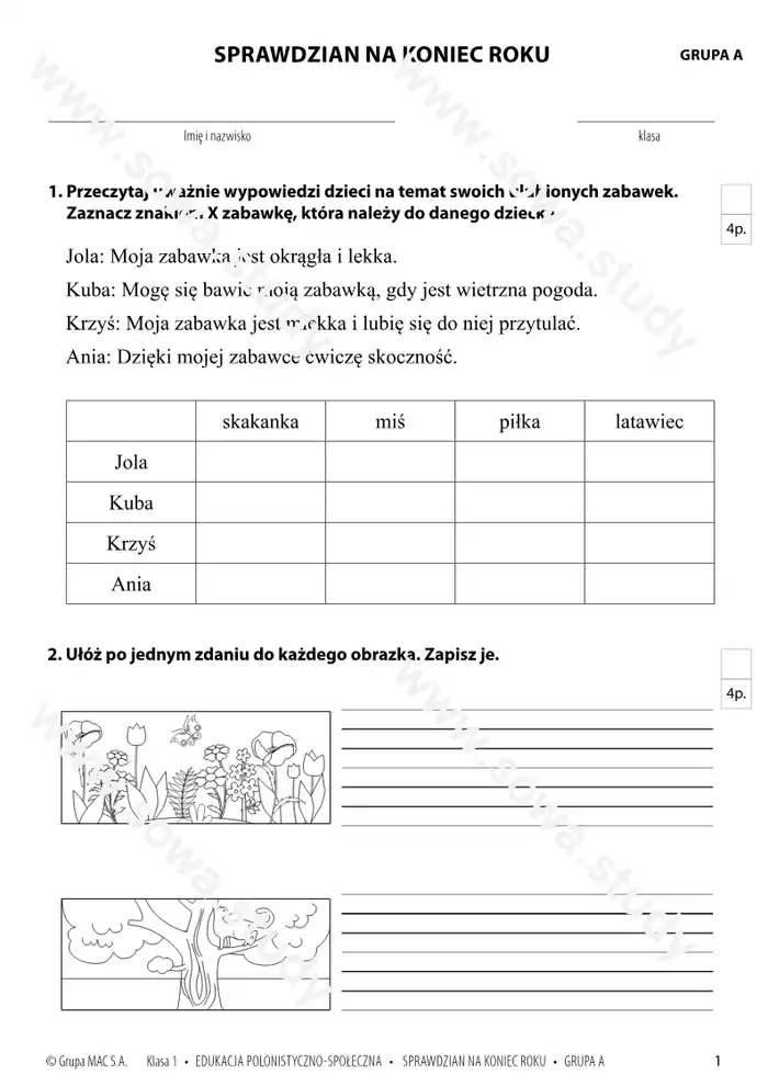 EDUKACJA POLONISTYCZNO-SPOŁECZNA SPRAWDZIAN NA KONIEC ROKU GRUPA A EDUKACJA POLONISTYCZNO-SPOŁECZNA SPRAWDZIAN NA KONIEC ROKU GRUPA A worksheet