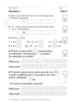 Elementarz odkrywców klasa 2 matematyka sprawdzian 1A 1B Elementarz odkrywców klasa 2 matematyka sprawdzian 1A 1B