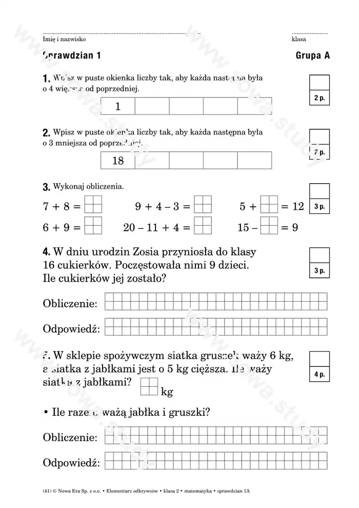 Elementarz odkrywców klasa 2 matematyka sprawdzian 1A 1B Elementarz odkrywców klasa 2 matematyka sprawdzian 1A 1B worksheet