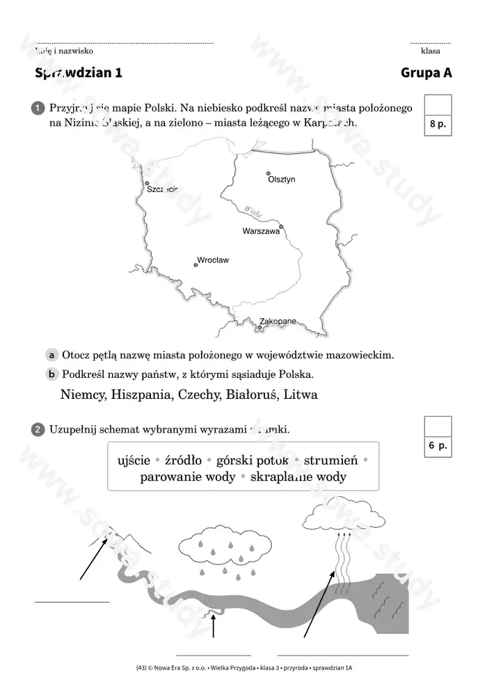 Wielka Przygoda klasa 3 przyroda sprawdzian 1A 1B worksheet