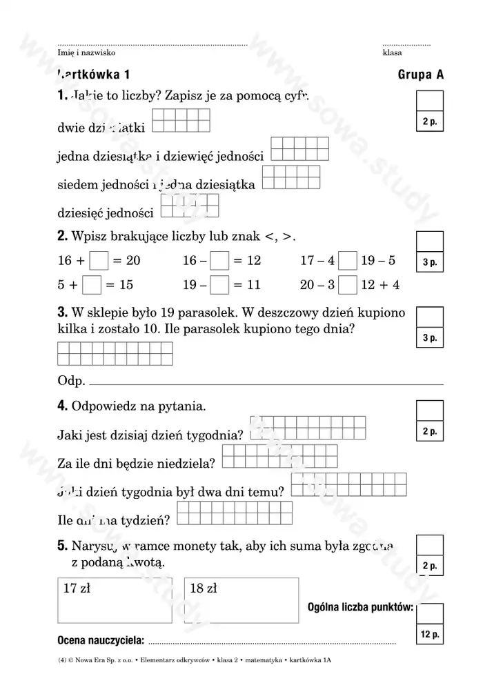 Elementarz odkrywców klasa 2 matematyka kartkówka 1A 1B Elementarz odkrywców klasa 2 matematyka kartkówka 1A 1B worksheet