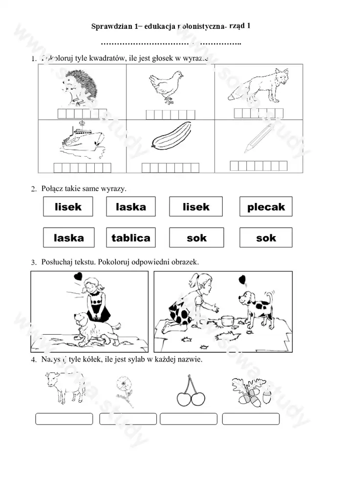 Sprawdzian 1– edukacja polonistyczna Sprawdzian 1– edukacja polonistyczna worksheet