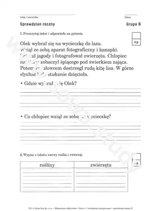 Sprawdzian roczny część polonistyczna klasa 1