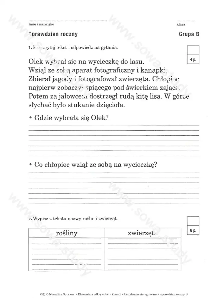 Sprawdzian roczny część polonistyczna klasa 1 worksheet