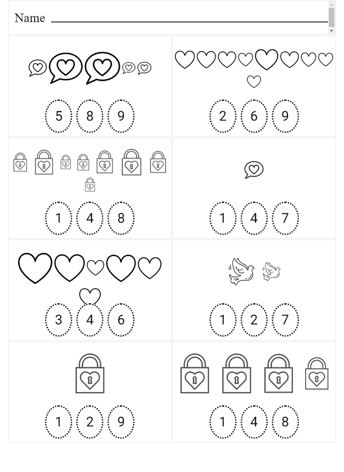 Circle the number - Valentine day edition worksheet