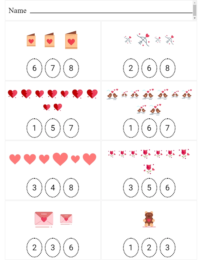 Circle the number - Valentine day edition worksheet