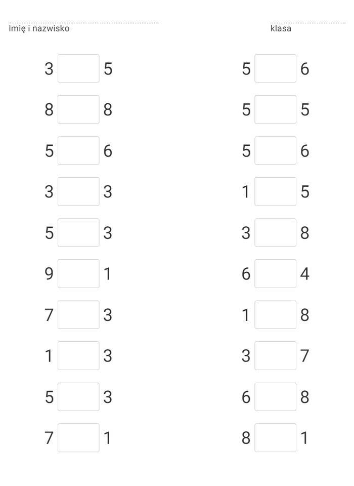 Policz i porównaj: liczby w zakresie 10 worksheet