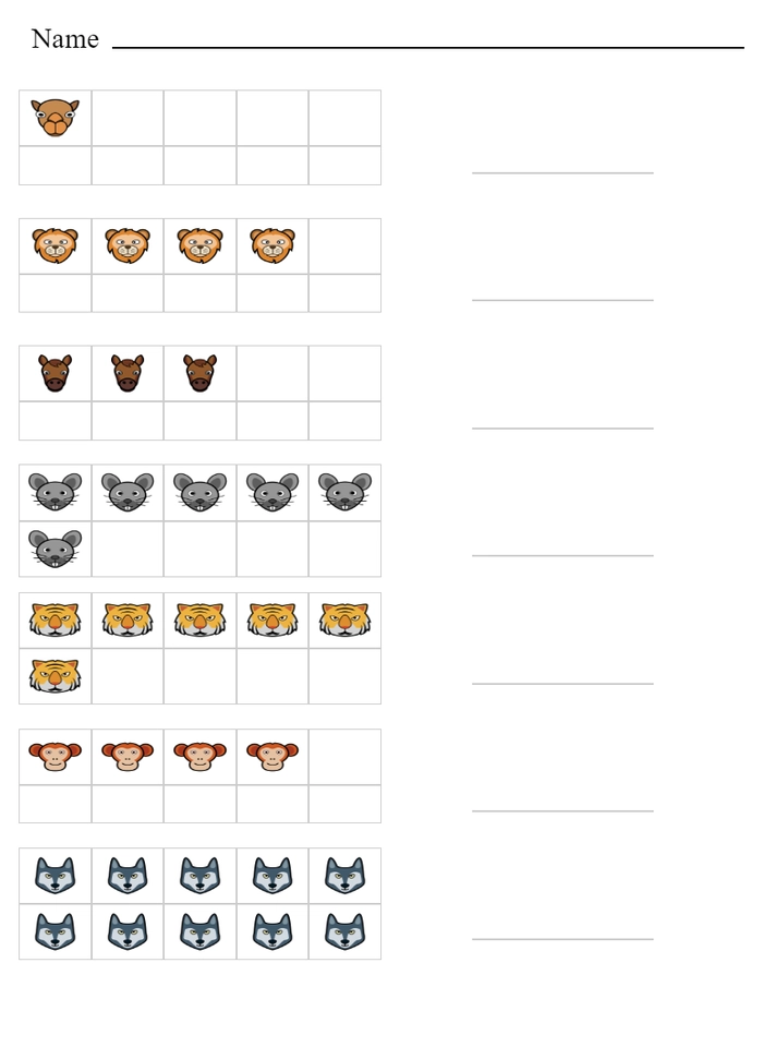 Count how many animals is in frame worksheet