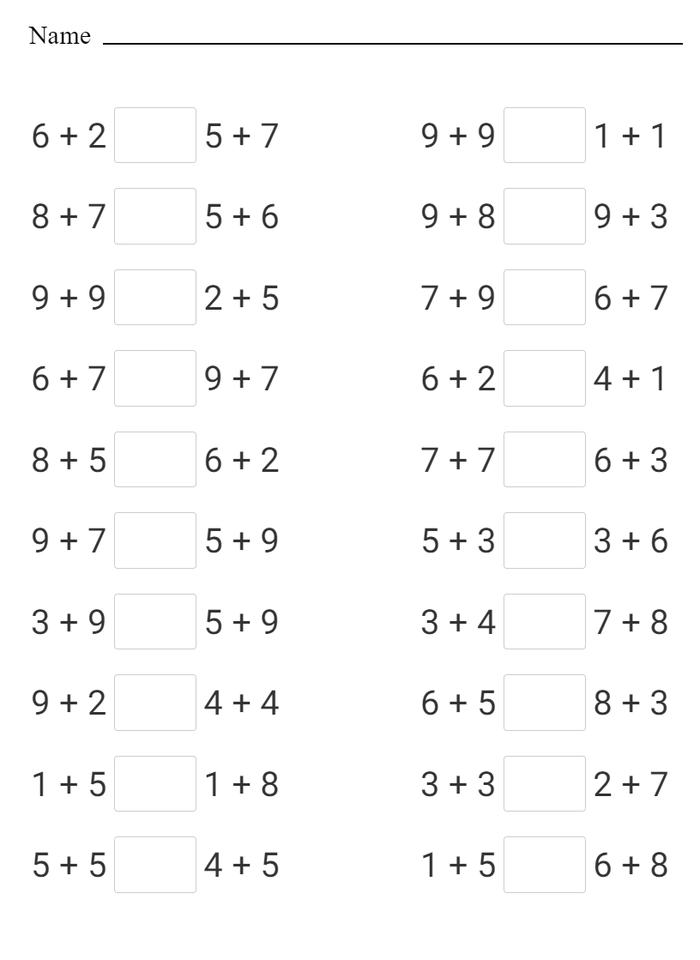 Add and Compare Numbers and Sets to 20 worksheet