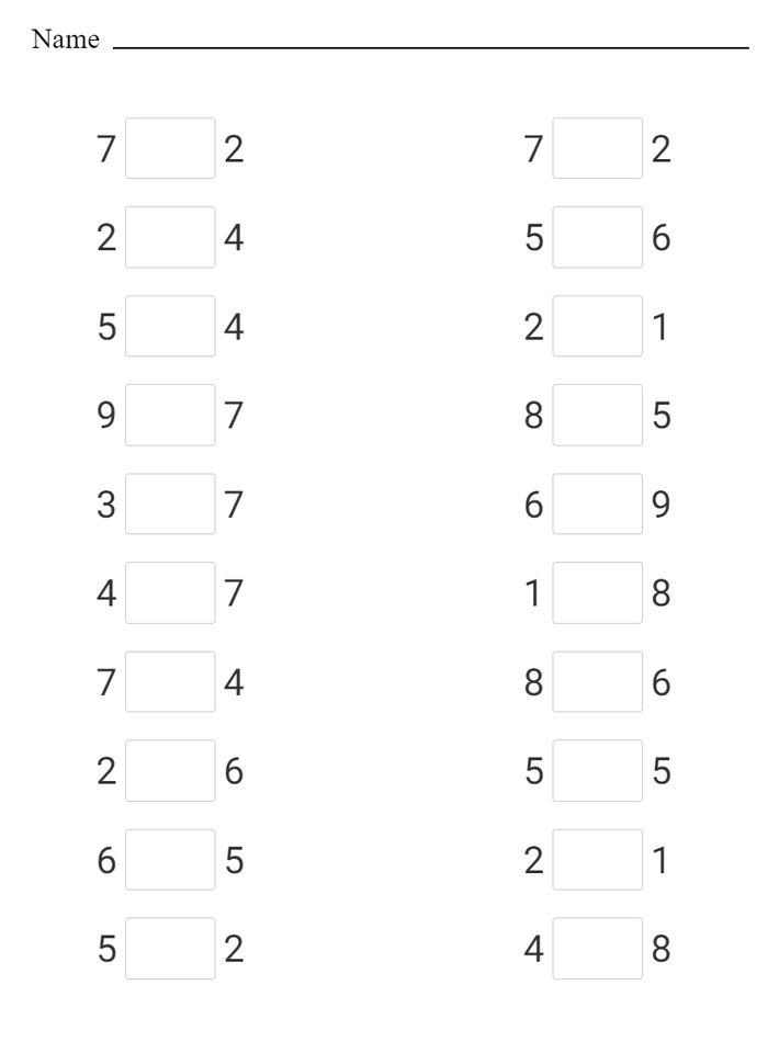 Add and compare: numbers within 10 worksheet