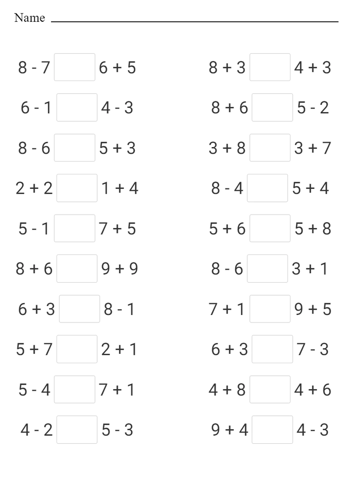 Calculate and compare: numbers within 20.  worksheet