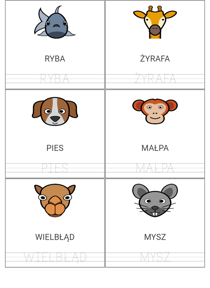 Nauka czytania nazwy zwierząt dla dzieci – identyfikuj zwierzęta za pomocą obrazków i imion worksheet