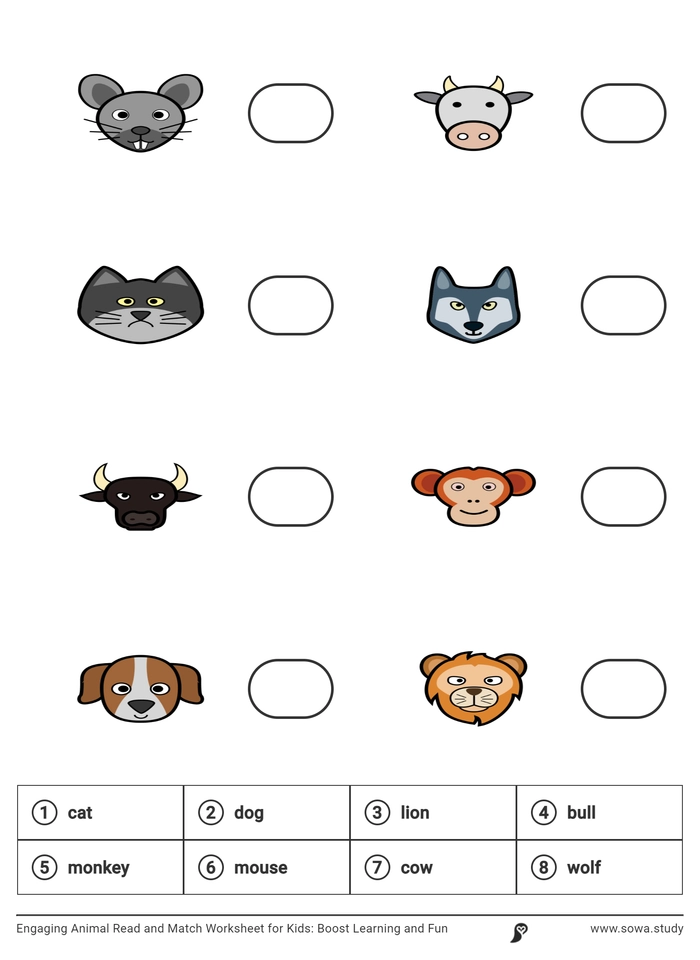 Engaging Animal Read and Match Worksheet for Kids: Boost Learning and Fun worksheet
