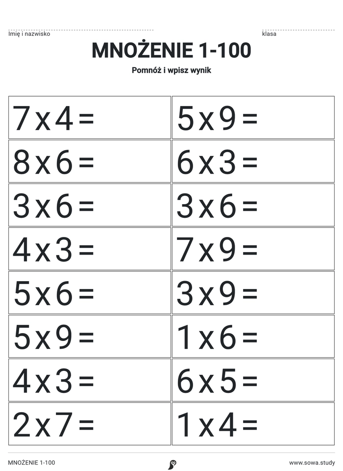 MNOŻENIE 1-100 worksheet
