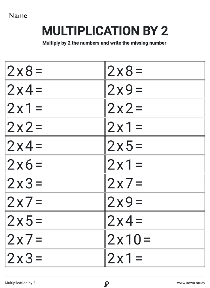 Multiplication by 2 worksheet