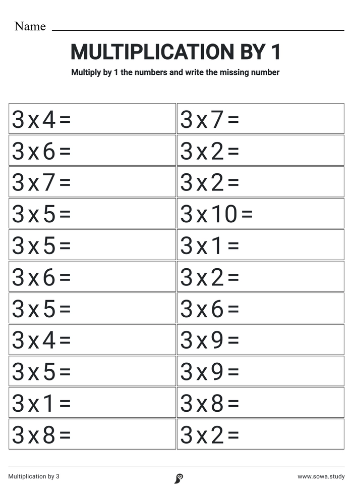 Multiplication by 3 worksheet
