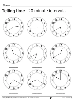Telling the Time by the Hands on the Clock - 20 minute intervals