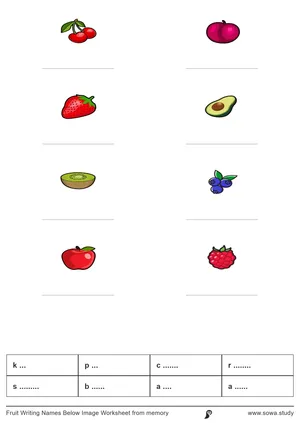 Fruit Writing Names Below Image Worksheet from memory 