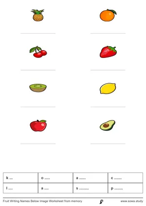 Fruit Writing Names Below Image Worksheet from memory 