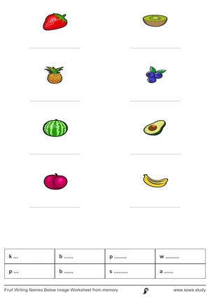Fruit Writing Names Below Image Worksheet from memory 