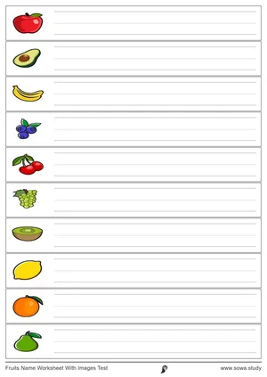 Fruits Name Worksheet With Images Test