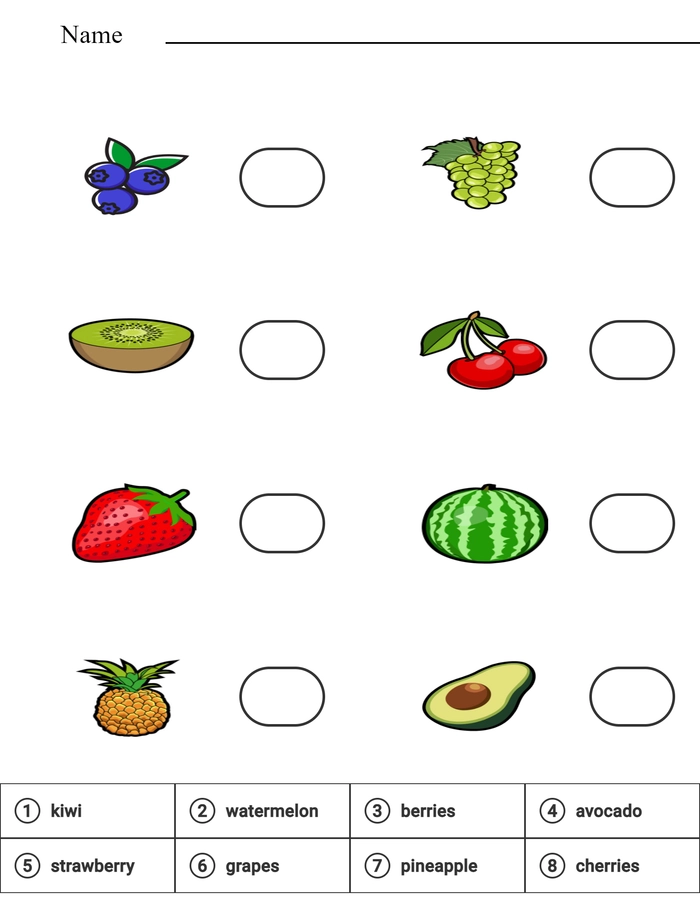 Read and match name of fruits worksheet