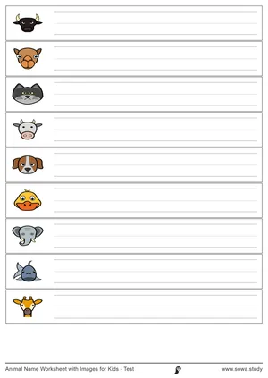 Animal Name Worksheet with Images for Kids - Test
