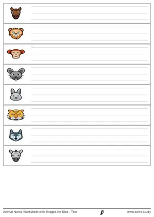 Animal Name Worksheet with Images for Kids - Test