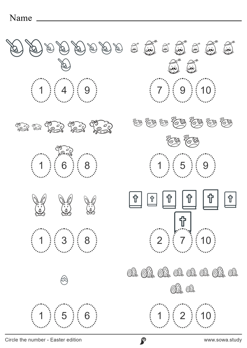Circle the number - Easter edition worksheet