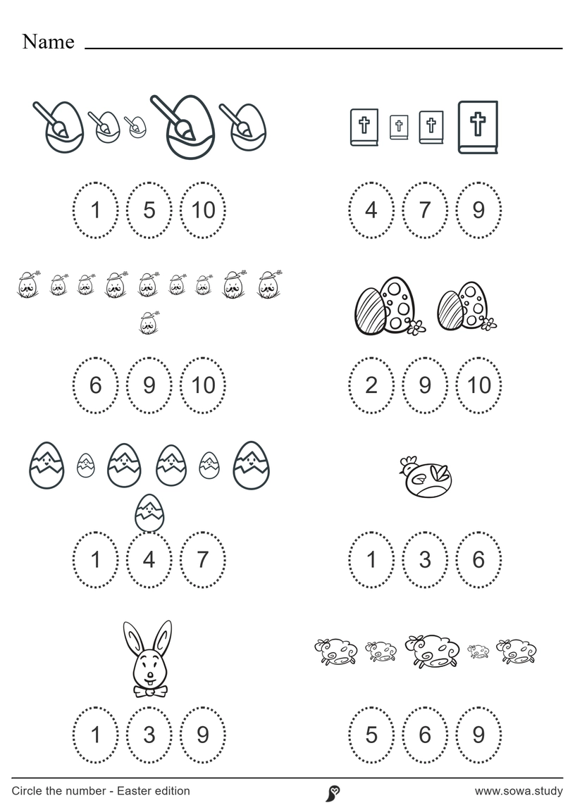 Circle the Number: Easter (Black and White) – version 1