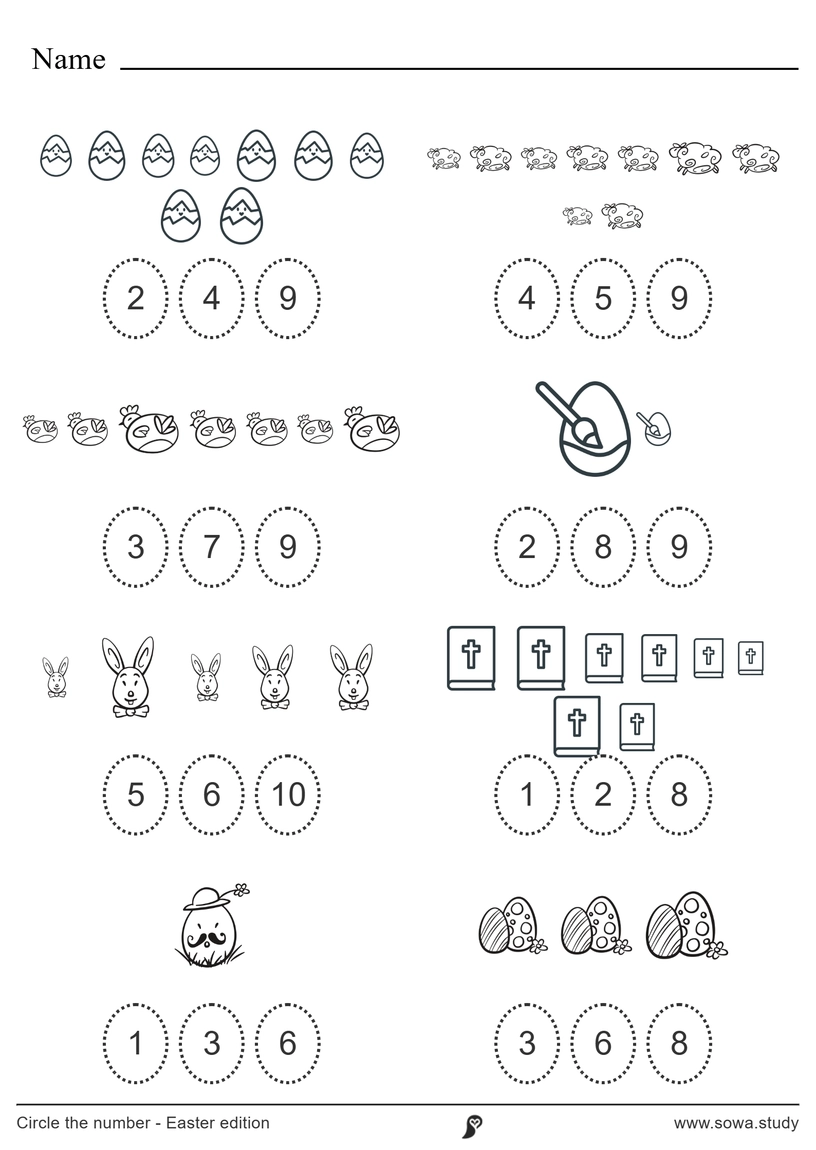 Circle the Number: Easter (Black and White) – version 2