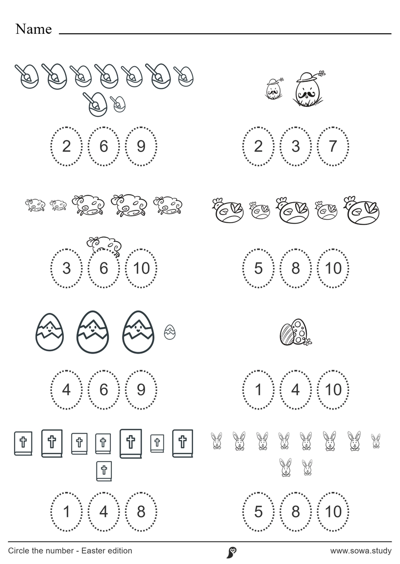 Circle the Number: Easter (Black and White) – version 3