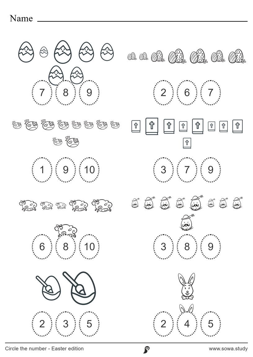 Circle the Number: Easter (Black and White) – version 4