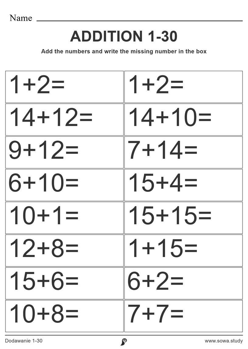 Dodawanie 1-30  worksheet
