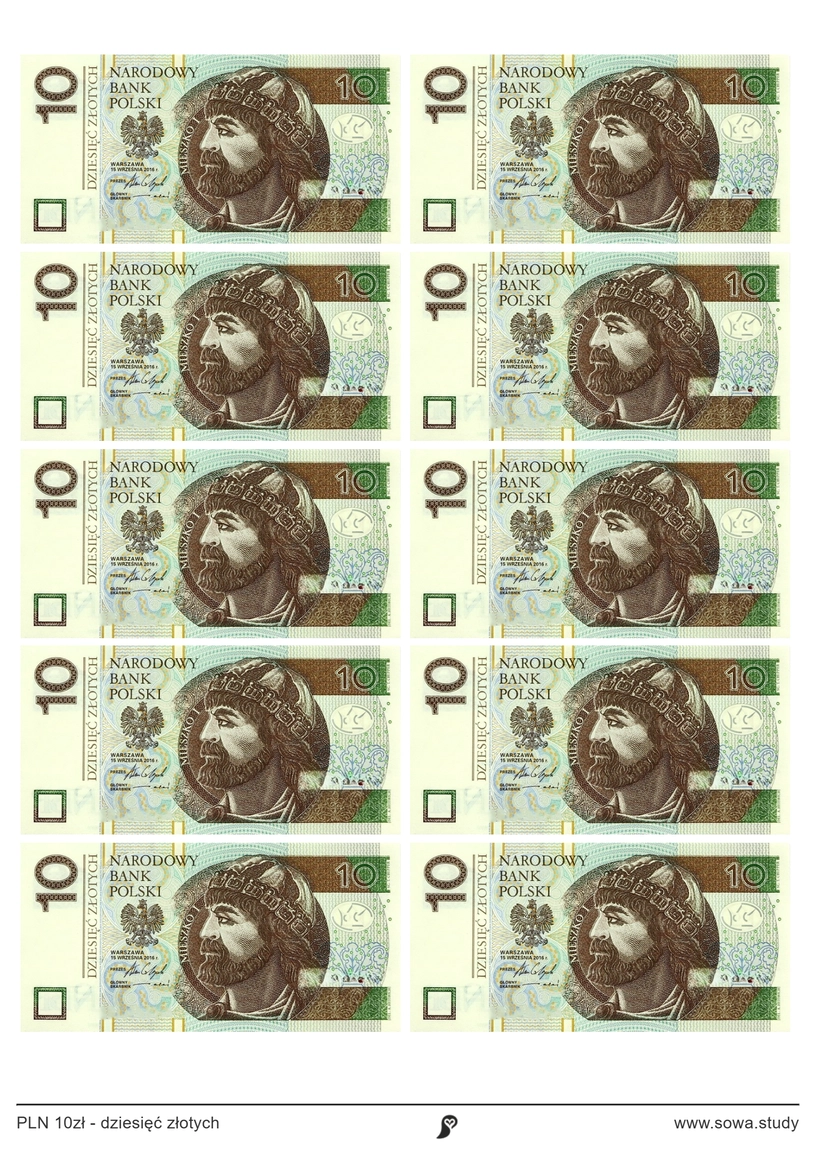 PLN 10zł - dziesięć złotych worksheet