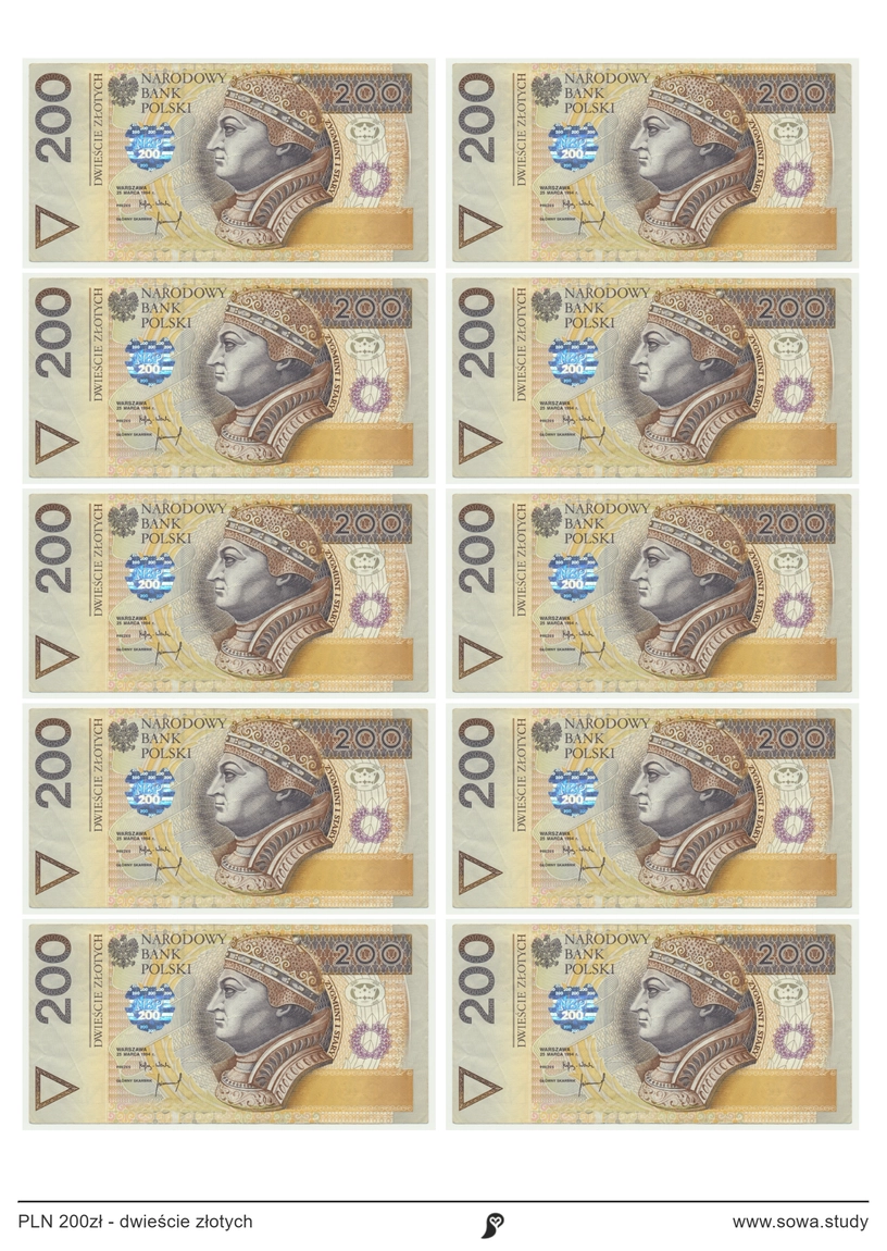 PLN 200zł - dwieście złotych worksheet