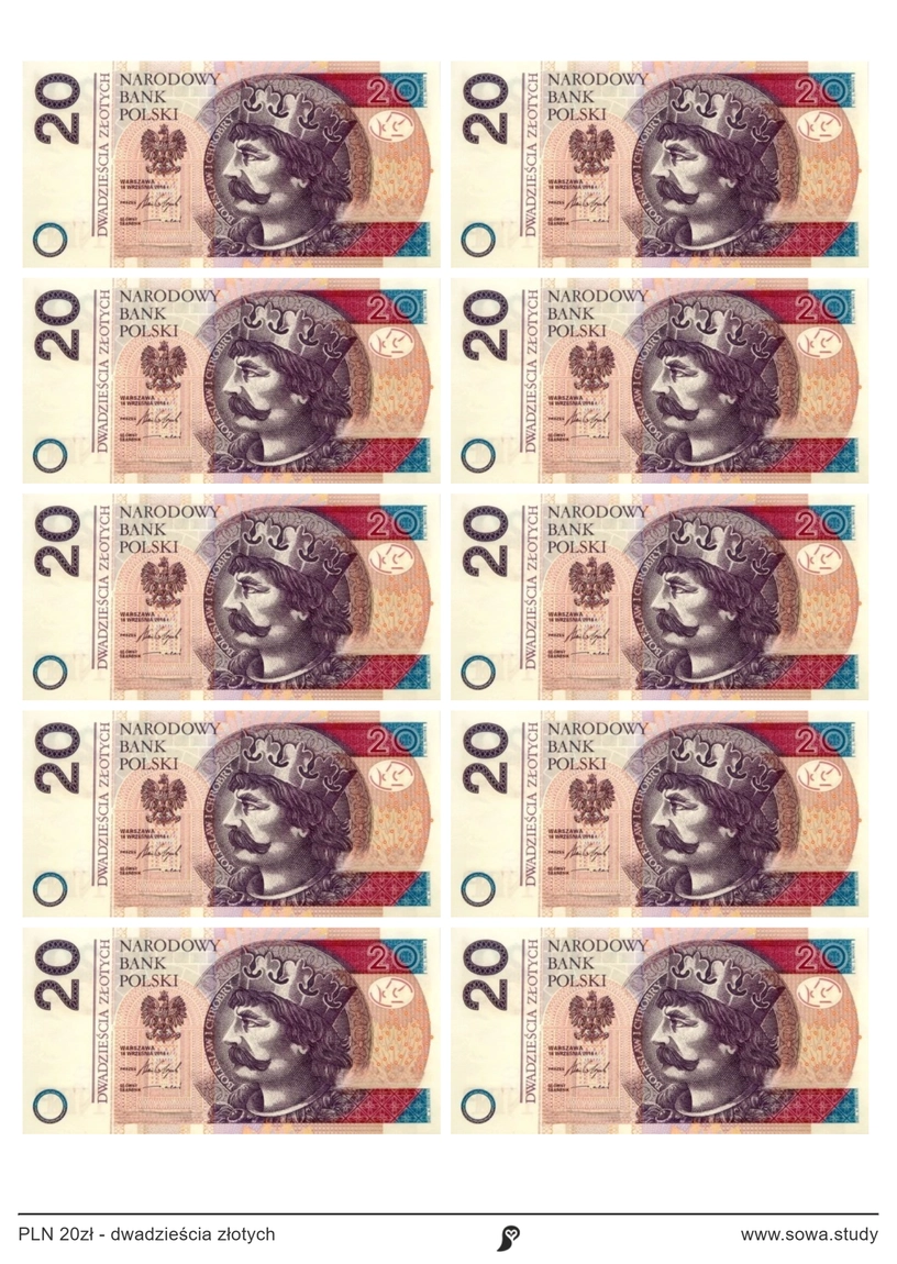 PLN 20zł - dwadzieścia złotych worksheet