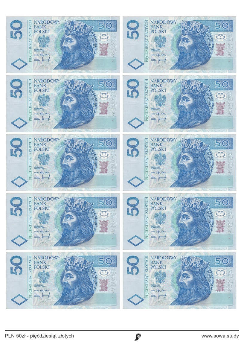 PLN 50zł - pięćdziesiąt złotych worksheet