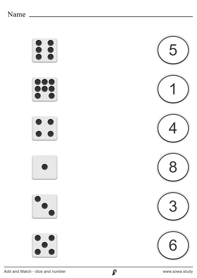 Add and Match - dice and number worksheet