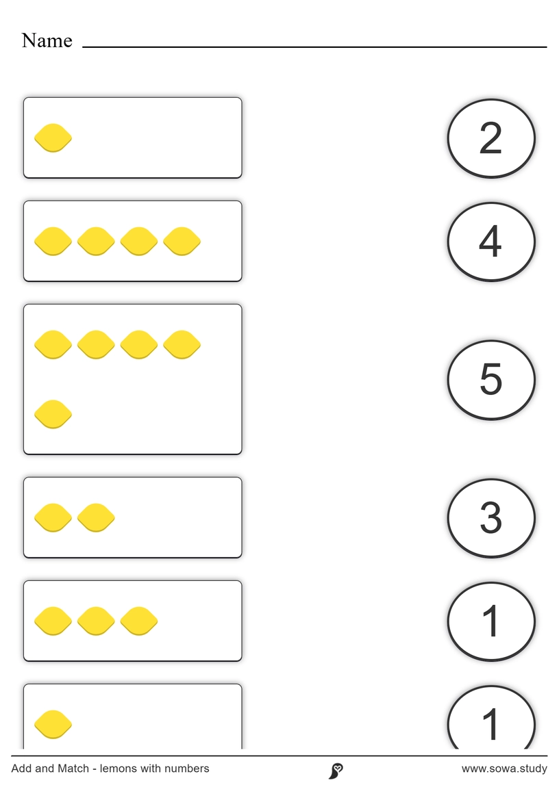Add and Match - lemons with numbers worksheet