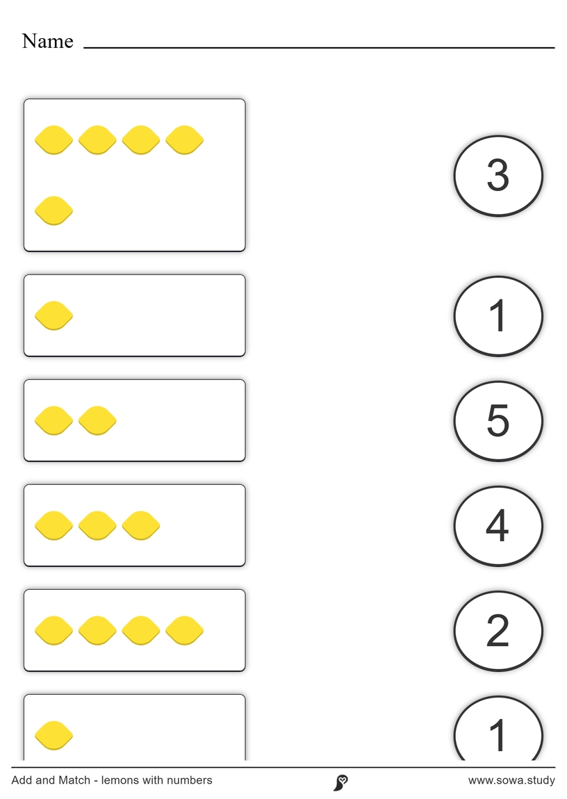 Add and Match - lemons with numbers – version 1
