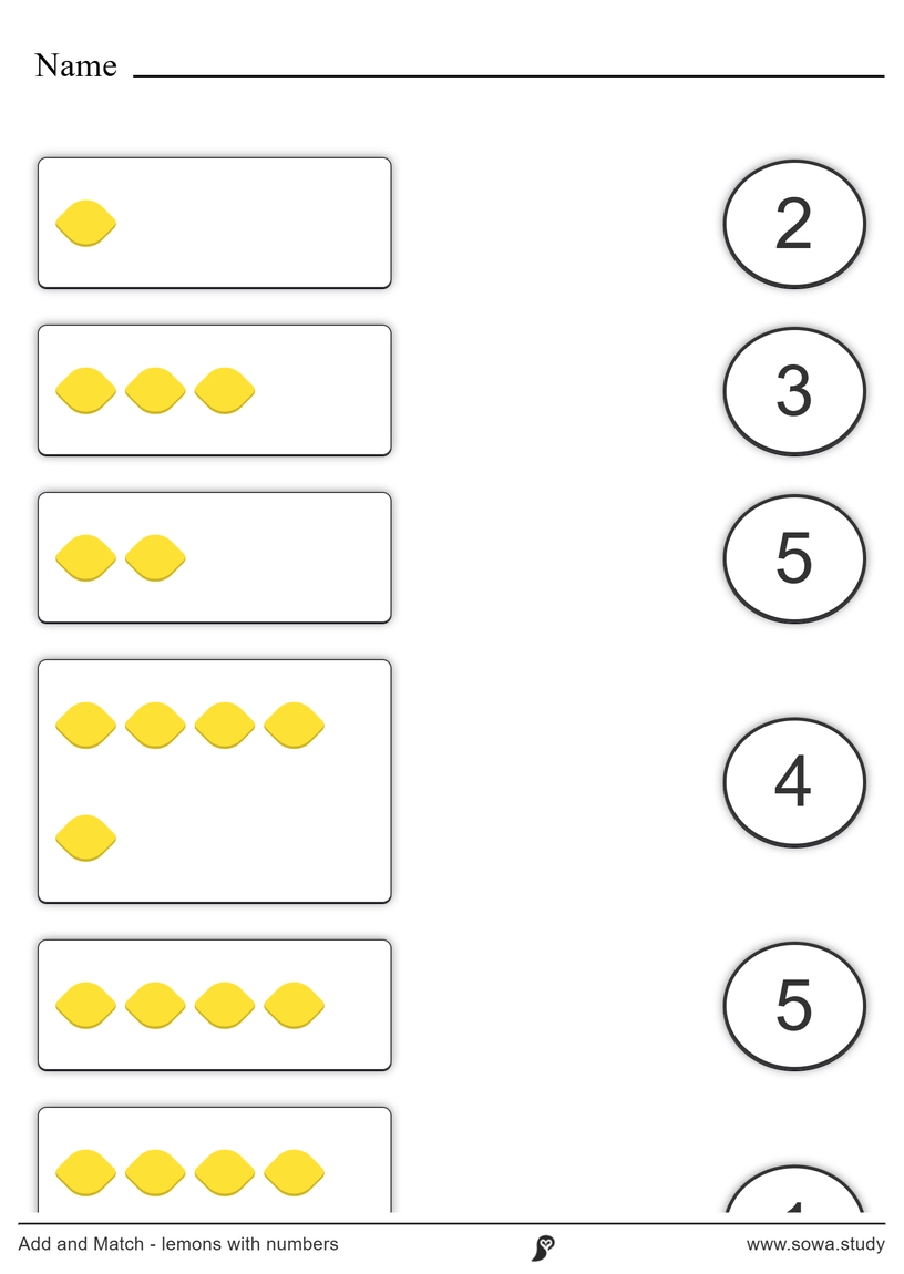 Add and Match - lemons with numbers – version 2