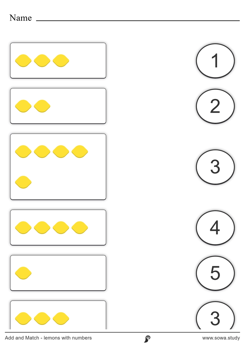 Add and Match - lemons with numbers – version 3